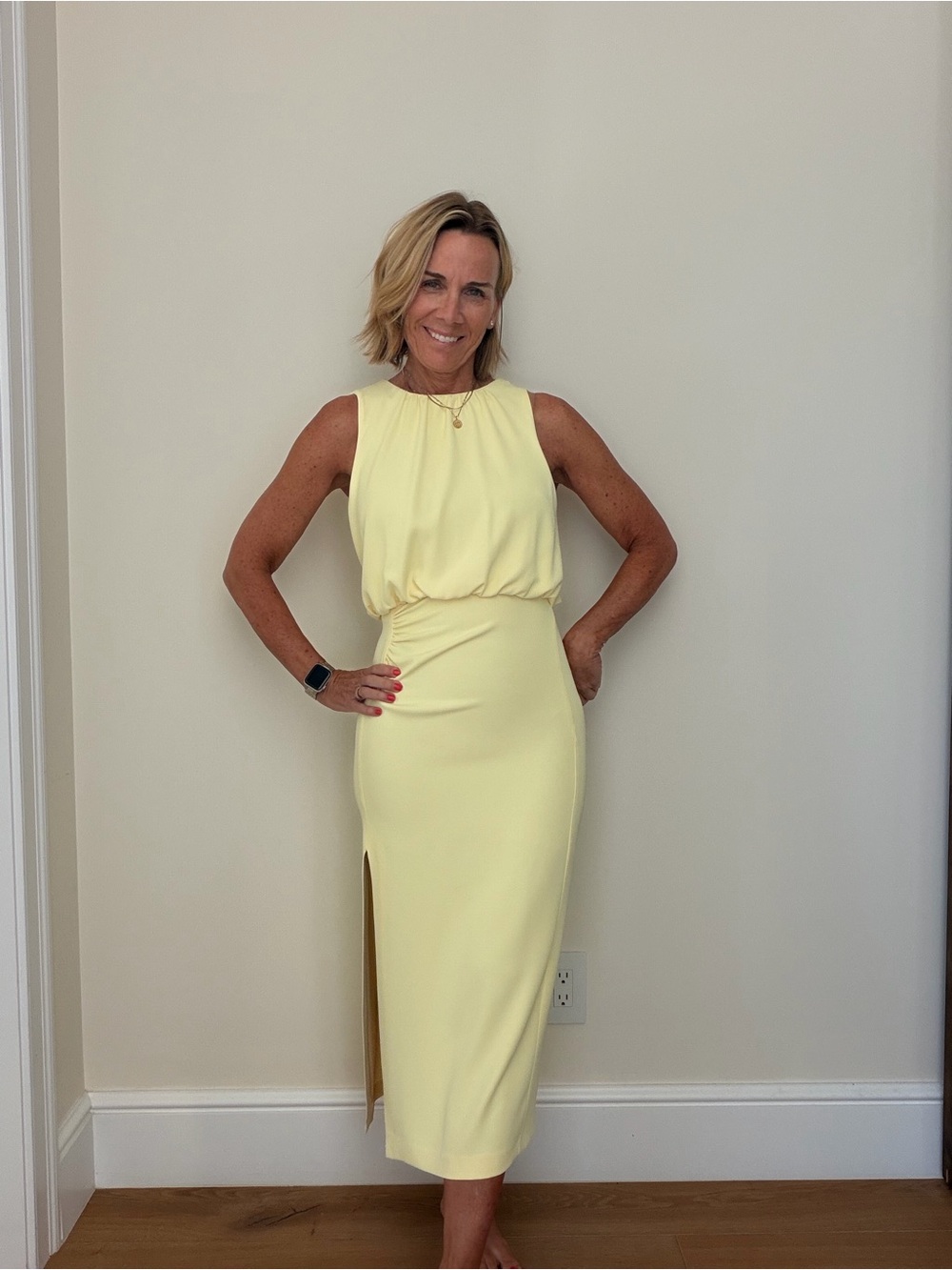 Sleeveless Yellow Midi Dress with Side Slit